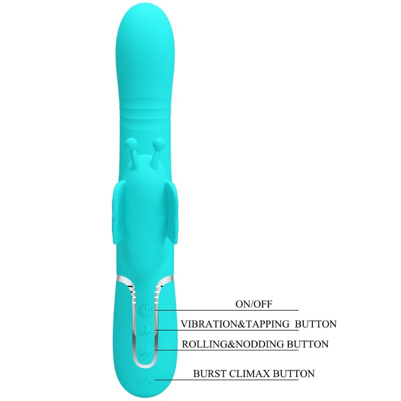 PRETTY LOVE - VIBRADOR COELHO MULTIFUNCIONAL 4 EM 1 BORBOLETA VERDE ÁGUA