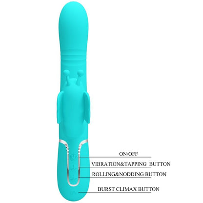 PRETTY LOVE - VIBRADOR COELHO MULTIFUNCIONAL 4 EM 1 BORBOLETA VERDE ÁGUA