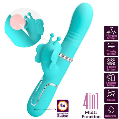 PRETTY LOVE - VIBRADOR COELHO MULTIFUNCIONAL 4 EM 1 BORBOLETA VERDE ÁGUA
