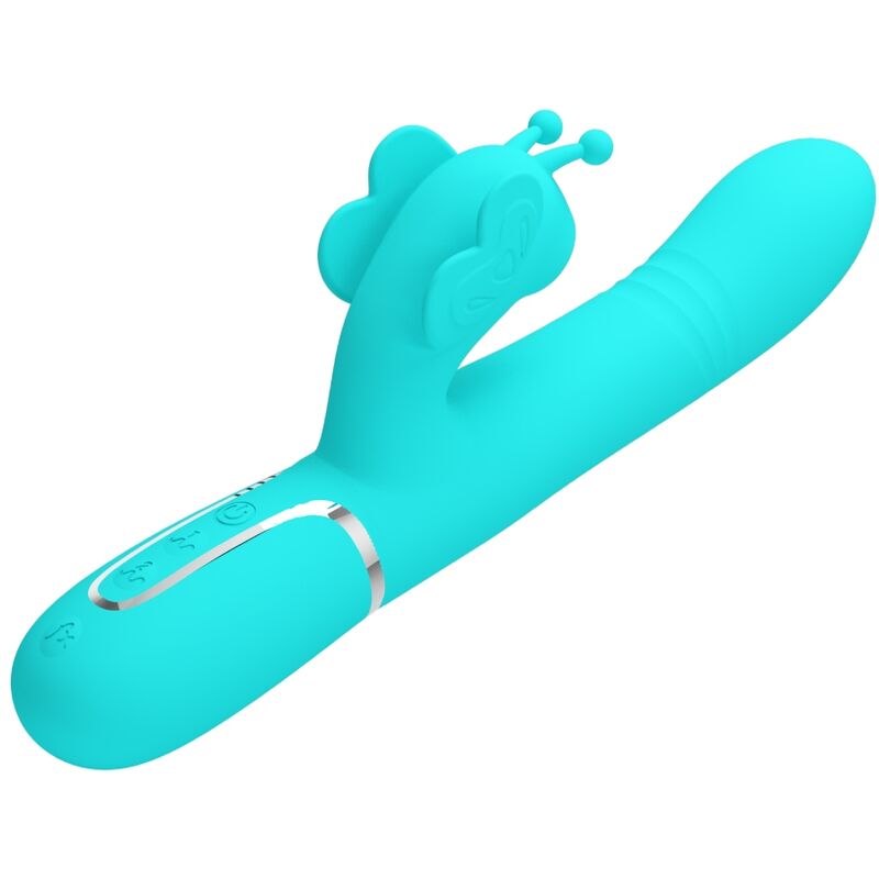 PRETTY LOVE - VIBRADOR COELHO MULTIFUNCIONAL 4 EM 1 BORBOLETA VERDE ÁGUA