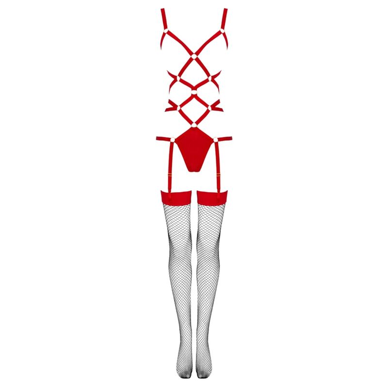 LIVCO CORSETTI FASHION - THIARA LC 20213 CONJUNTO BODY + MEIAS VERMELHO S/M