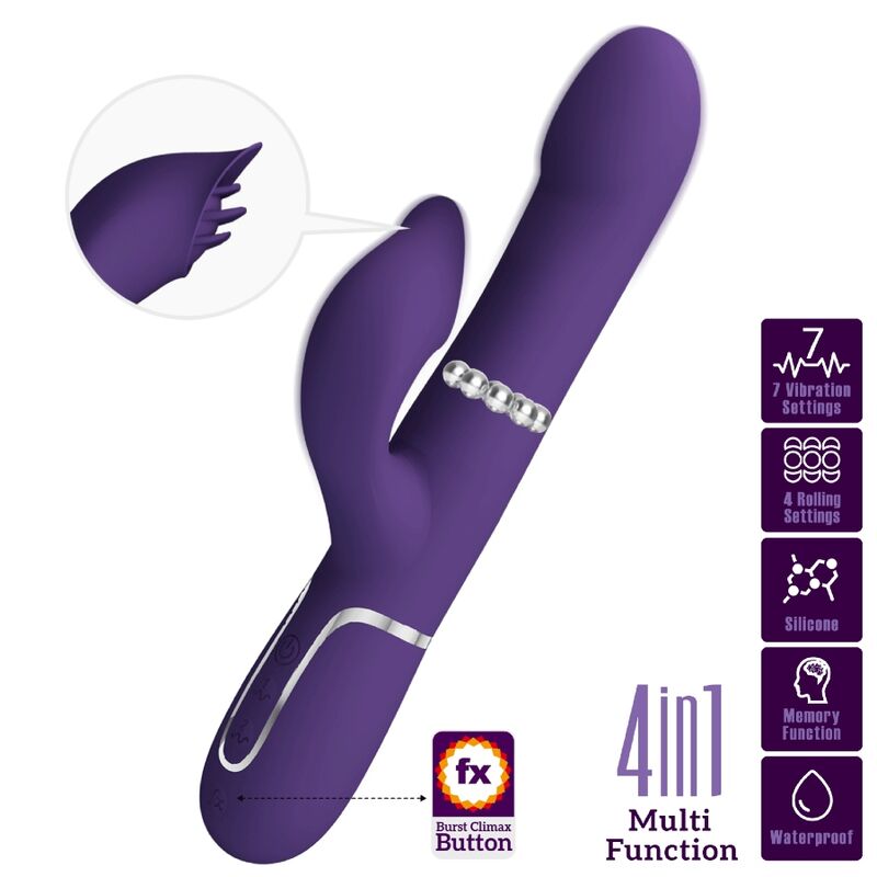 PRETTY LOVE - ZALIN RABBIT VIBRADOR PÉROLAS 4 EM 1 ROXO
