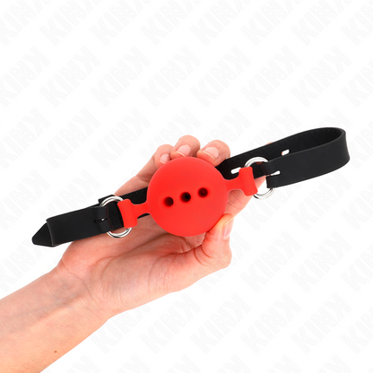 KINK - FULL SILICONE GAG 55 x 2 CM COM 5 CM BOLA TAMANHO L VERMELHO AJUSTÁVEL 35-51 CM