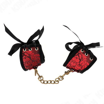 KINK - ESCÂNDALO RESTRIÇÕES DE PULSO VERMELHO-PRETO DETALHES DE RENDA 24,5 CM X 6,5 CM