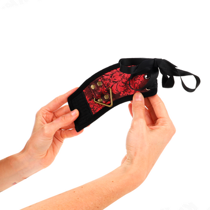 KINK - ESCÂNDALO RESTRIÇÕES DE PULSO VERMELHO-PRETO DETALHES DE RENDA 24,5 CM X 6,5 CM