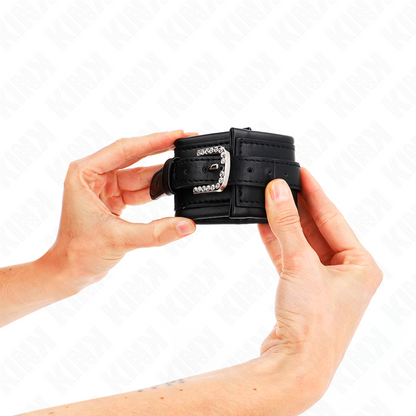 KINK - RESTRIÇÕES DE PULSO COM FIVELA DE strass PRETO AJUSTÁVEL 25-32 CM X 5,5 CM