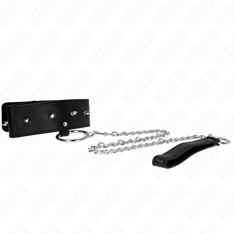 KINK - COLAR 65 CM COM TRILHA COM TACHAS PRATADAS MODELO 2 AJUSTÁVEL 36-43 CM X 5 CM