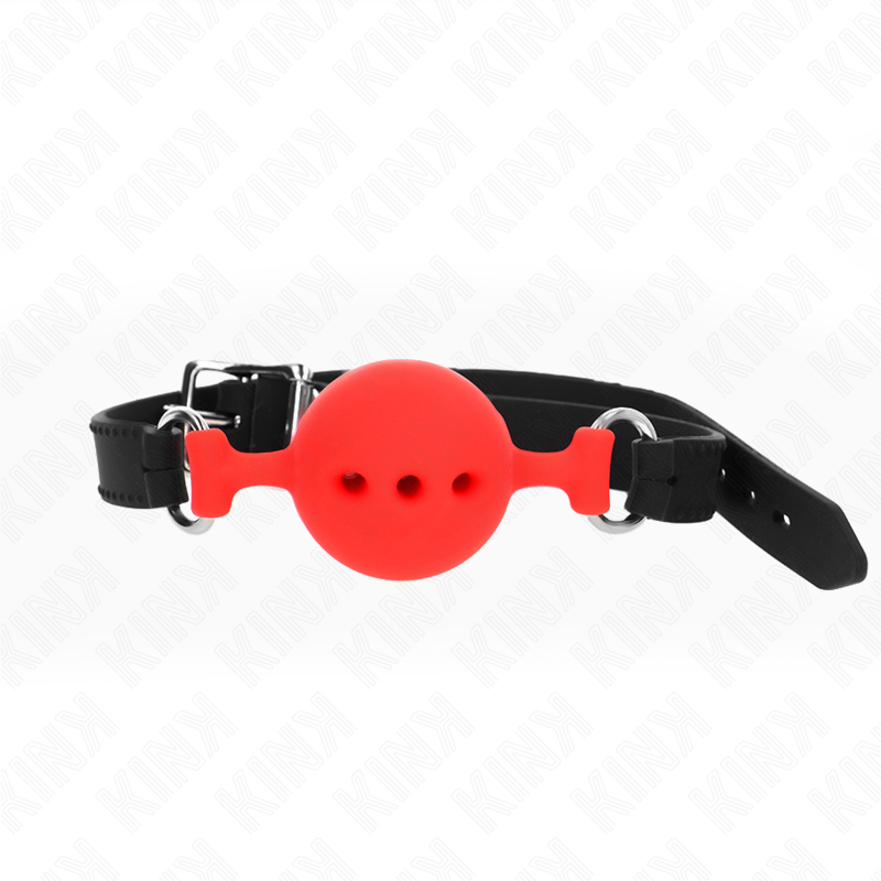 KINK - FULL SILICONE GAG 55 x 2 CM COM BOLA DE 4,5 CM TAMANHO M VERMELHO AJUSTÁVEL 35-51 CM