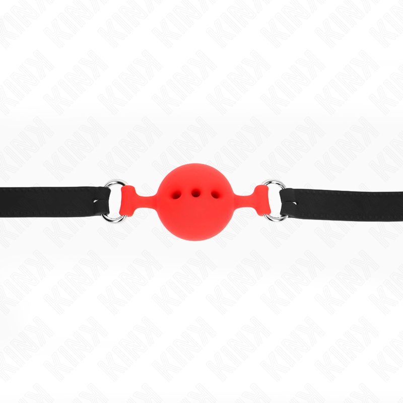 KINK - FULL SILICONE GAG 55 x 2 CM COM BOLA DE 4,5 CM TAMANHO M VERMELHO AJUSTÁVEL 35-51 CM