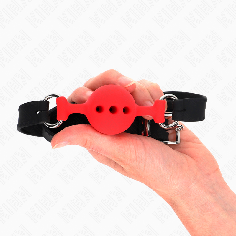KINK - FULL SILICONE GAG 55 x 2 CM COM 4 CM DE BOLA TAMANHO S VERMELHO AJUSTÁVEL 35-51 CM