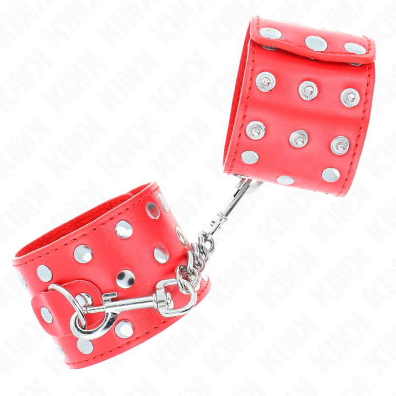 KINK - RESTRIÇÕES DE PULSO COM FECHO DE PRESSÃO CHEIO DE REBITES VERMELHO AJUSTÁVEL 19-24 CM X 5,5 CM