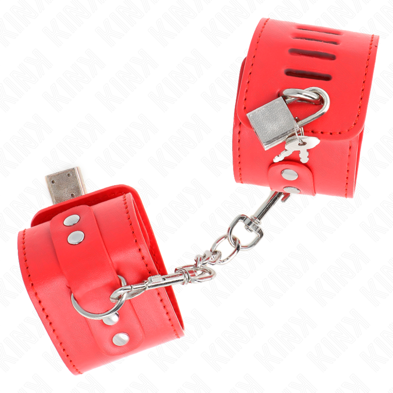 KINK - RESTRIÇÕES DE PULSO COM FECHO DE CADEADO VERMELHO AJUSTÁVEL 16-23 CM X 5,5 CM