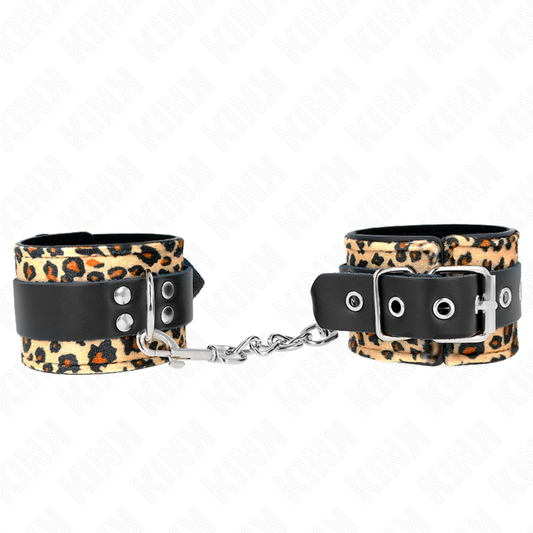 KINK - CONTENÇÃO DE PULSO DE COURO REAL DE LEOPARDO AJUSTÁVEL 18-29 CM X 5,5 CM