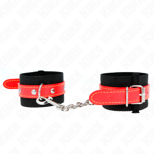 KINK - RESTRIÇÕES DE PULSO DE NYLON PRETO COM COURO VERMELHO AJUSTÁVEL 19-24 CM X 5,5 CM