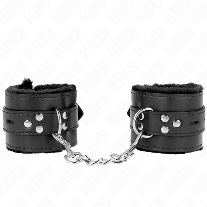 KINK - RESTRIÇÕES DE PULSO FORRADAS DE PELE COM FUROS QUADRADOS PRETO E CINTO PRETO AJUSTÁVEL 17-29 CM X 6 CM