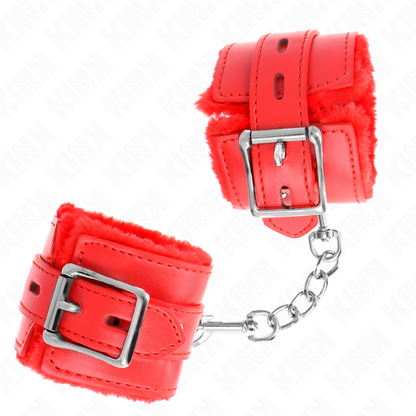 KINK - RESTRIÇÕES DE PULSO FORRADAS DE PELE COM FUROS QUADRADOS VERMELHO E CINTO VERMELHO AJUSTÁVEL 17-29 CM X 6 CM