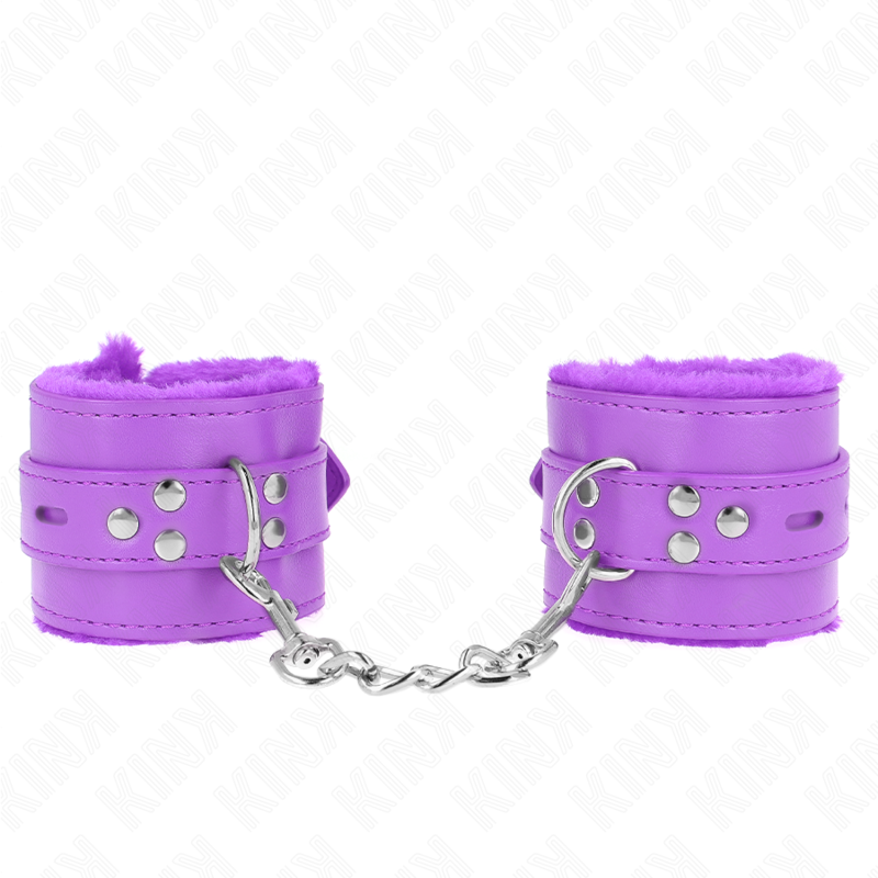 KINK - RESTRIÇÕES DE PULSO FORRADAS DE PELE COM FUROS QUADRADOS ROXO E CINTO ROXO AJUSTÁVEL 17-29 CM X 6 CM