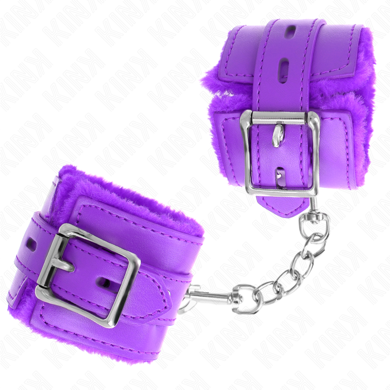 KINK - RESTRIÇÕES DE PULSO FORRADAS DE PELE COM FUROS QUADRADOS ROXO E CINTO ROXO AJUSTÁVEL 17-29 CM X 6 CM