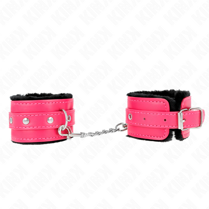 KINK - PREMIUM FUR FORRADO PULSEIRAS PRETAS COM CINTO FRAMBOESA ROSA AJUSTÁVEL 17-29 CM X 6 CM