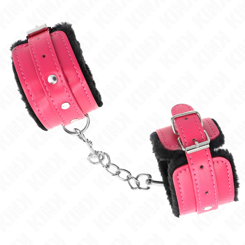 KINK - PREMIUM FUR FORRADO PULSEIRAS PRETAS COM CINTO FRAMBOESA ROSA AJUSTÁVEL 17-29 CM X 6 CM