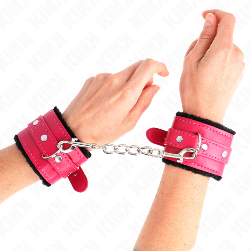 KINK - PREMIUM FUR FORRADO PULSEIRAS PRETAS COM CINTO FRAMBOESA ROSA AJUSTÁVEL 17-29 CM X 6 CM