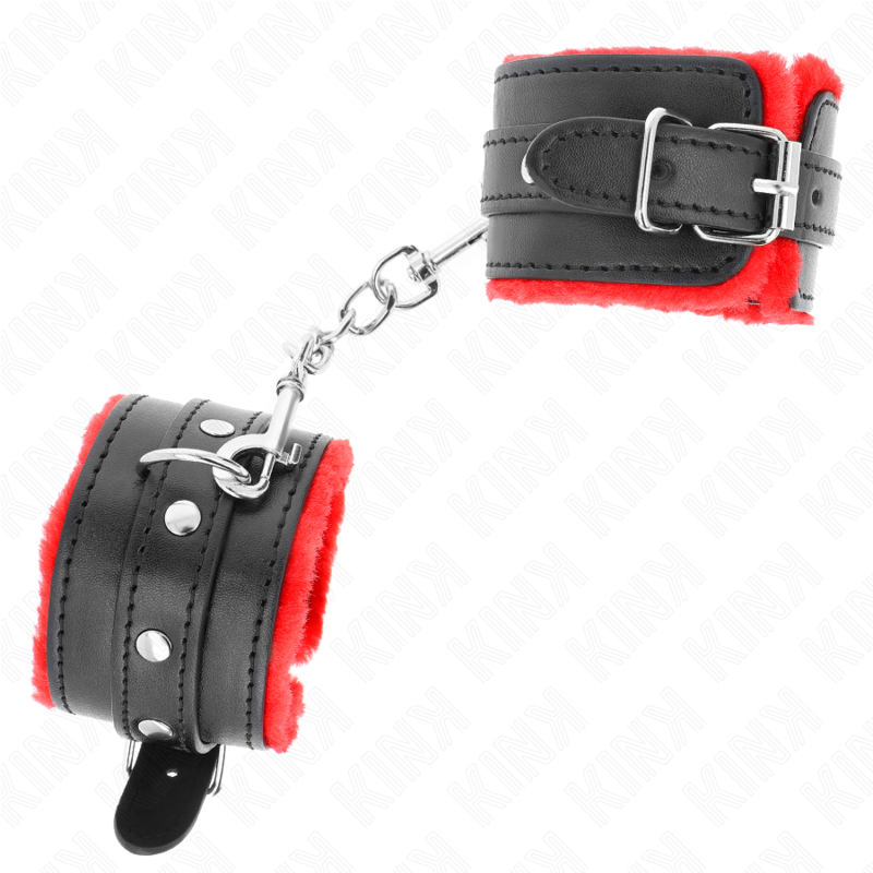 KINK - PREMIUM FUR FORRADO PULSEIRAS VERMELHO COM CINTO PRETO AJUSTÁVEL 17-29 CM X 6 CM