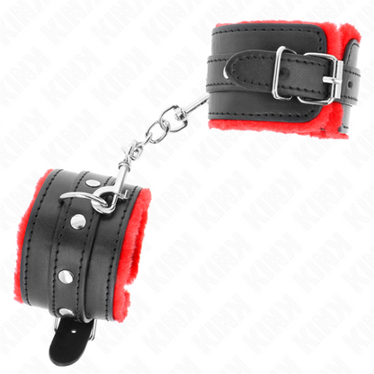 KINK - PREMIUM FUR FORRADO PULSEIRAS VERMELHO COM CINTO PRETO AJUSTÁVEL 17-29 CM X 6 CM