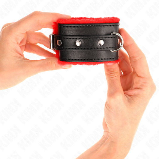 KINK - PREMIUM FUR FORRADO PULSEIRAS VERMELHO COM CINTO PRETO AJUSTÁVEL 17-29 CM X 6 CM
