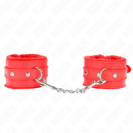 KINK - RESTRIÇÕES DE PULSO PREMIUM COM FORRO DE PELE VERMELHO COM CINTO VERMELHO AJUSTÁVEL 17-29 CM X 6 CM