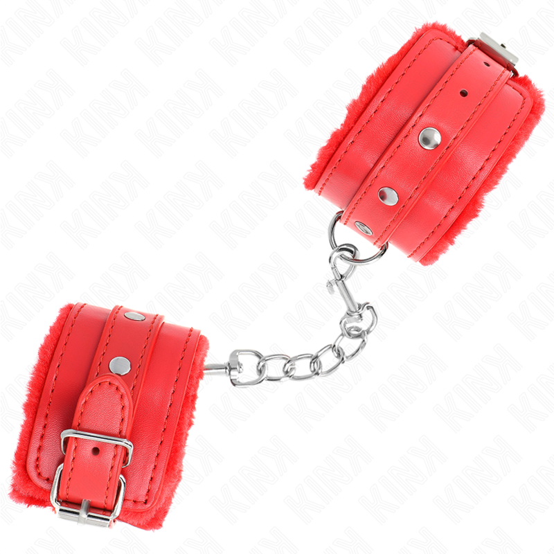 KINK - RESTRIÇÕES DE PULSO PREMIUM COM FORRO DE PELE VERMELHO COM CINTO VERMELHO AJUSTÁVEL 17-29 CM X 6 CM
