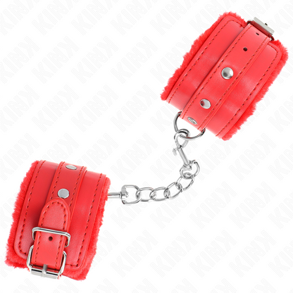 KINK - RESTRIÇÕES DE PULSO PREMIUM COM FORRO DE PELE VERMELHO COM CINTO VERMELHO AJUSTÁVEL 17-29 CM X 6 CM