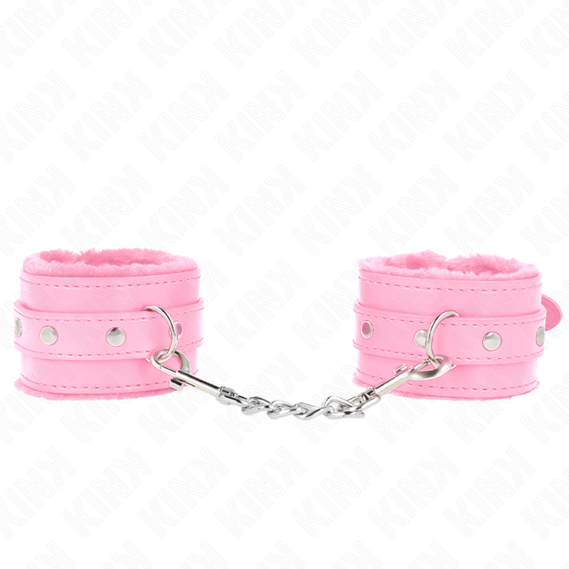 KINK - RESTRIÇÕES DE PULSO FORRADAS DE PELE PREMIUM ROSA COM CINTO ROSA AJUSTÁVEL 17-29 CM X 6 CM
