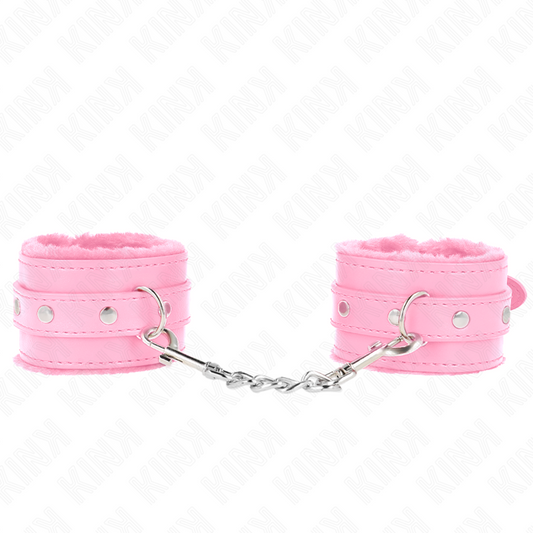 KINK - RESTRIÇÕES DE PULSO FORRADAS DE PELE PREMIUM ROSA COM CINTO ROSA AJUSTÁVEL 17-29 CM X 6 CM