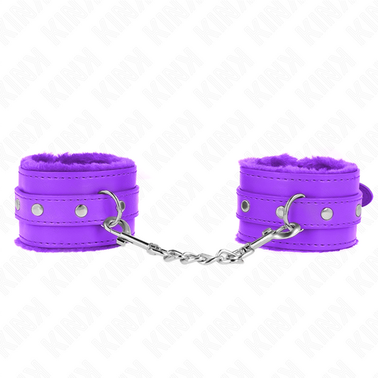 KINK - RESTRIÇÕES DE PULSO PREMIUM COM FORRO DE PELE ROXO COM CINTO ROXO AJUSTÁVEL 17-29 CM X 6 CM