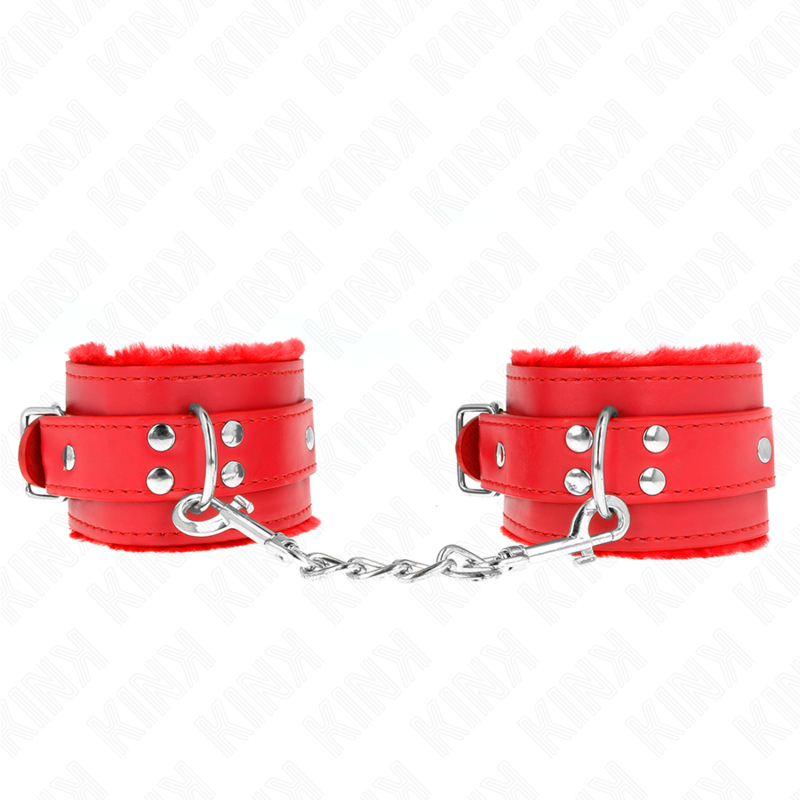 KINK - RESTRIÇÕES DE PULSO FORRADAS DE PELE VERMELHO COM CINTO VERMELHO AJUSTÁVEL 17-29 CM X 6 CM