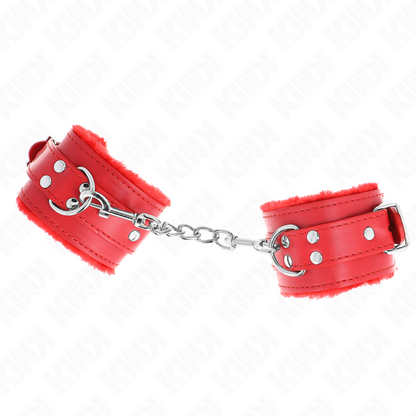 KINK - RESTRIÇÕES DE PULSO FORRADAS DE PELE VERMELHO COM CINTO VERMELHO AJUSTÁVEL 17-29 CM X 6 CM
