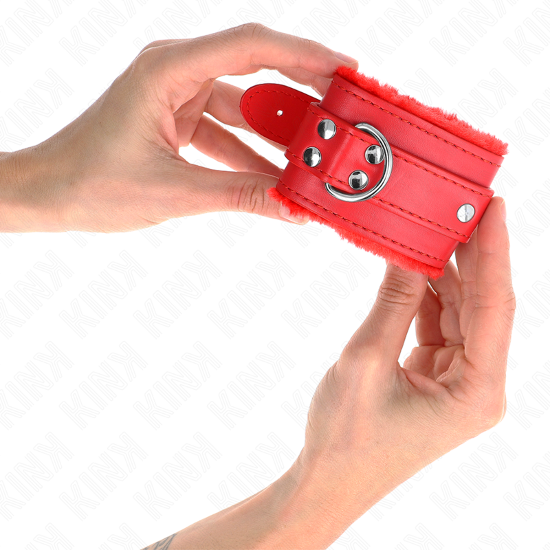 KINK - RESTRIÇÕES DE PULSO FORRADAS DE PELE VERMELHO COM CINTO VERMELHO AJUSTÁVEL 17-29 CM X 6 CM