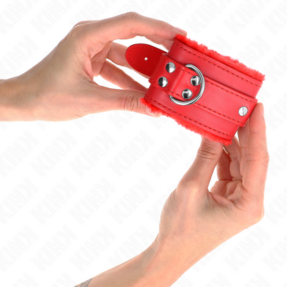KINK - RESTRIÇÕES DE PULSO FORRADAS DE PELE VERMELHO COM CINTO VERMELHO AJUSTÁVEL 17-29 CM X 6 CM