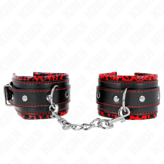 KINK - RESTRIÇÕES DE PULSO FORRADAS DE PELE VERMELHO/PRETO AJUSTÁVEL 17-29 CM X 6 CM