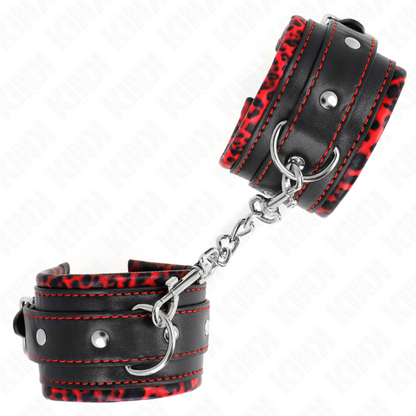 KINK - RESTRIÇÕES DE PULSO FORRADAS DE PELE VERMELHO/PRETO AJUSTÁVEL 17-29 CM X 6 CM