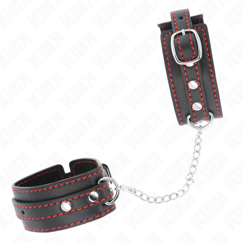 KINK - PEQUENAS RESTRIÇÕES DE PULSO PRETAS COM FORRO VERMELHO AJUSTÁVEIS 14-24 CM X 3,5 CM