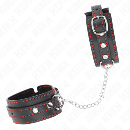 KINK - PEQUENAS RESTRIÇÕES DE PULSO PRETAS COM FORRO VERMELHO AJUSTÁVEIS 14-24 CM X 3,5 CM
