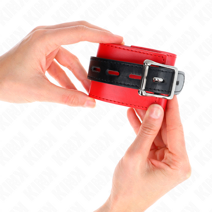 KINK - RESTRIÇÕES DE PUNHO VERMELHO COM CINTO PRETO AJUSTÁVEL 17-28 CM X 6 CM