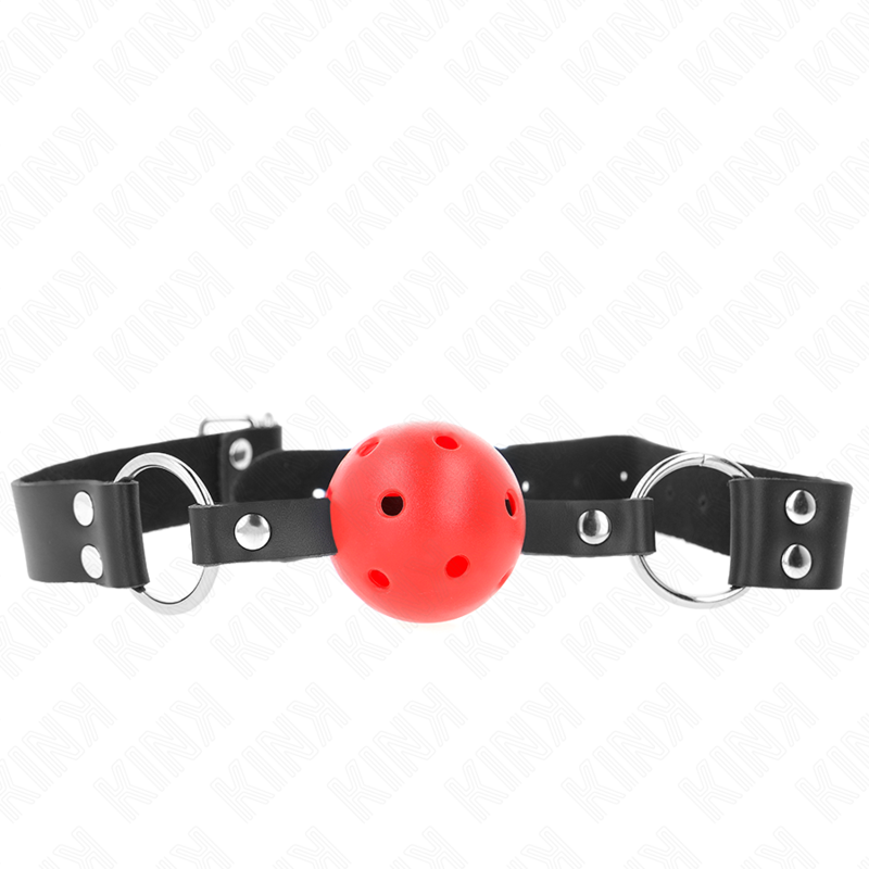 KINK - BOLA RESPIRÁVEL 4 CM GAG COM REBITE DUPLO VERMELHO 62,5 x 2,5 CM AJUSTÁVEL 42-58 CM