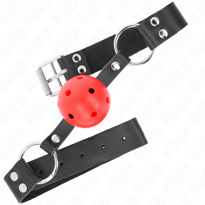 KINK - BOLA RESPIRÁVEL 4 CM GAG COM REBITE DUPLO VERMELHO 62,5 x 2,5 CM AJUSTÁVEL 42-58 CM