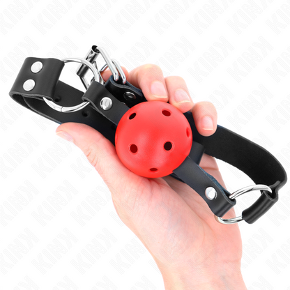 KINK - BOLA RESPIRÁVEL 4 CM GAG COM REBITE DUPLO VERMELHO 62,5 x 2,5 CM AJUSTÁVEL 42-58 CM