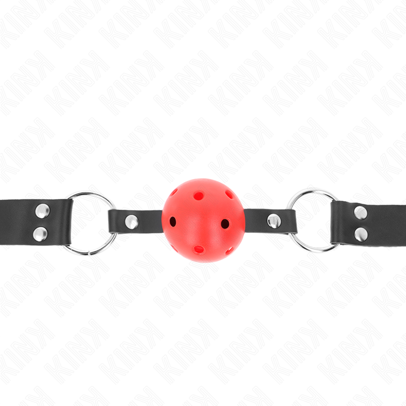 KINK - BOLA RESPIRÁVEL 4 CM GAG COM REBITE DUPLO VERMELHO 62,5 x 2,5 CM AJUSTÁVEL 42-58 CM