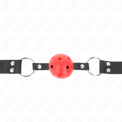 KINK - BOLA RESPIRÁVEL 4 CM GAG COM REBITE DUPLO VERMELHO 62,5 x 2,5 CM AJUSTÁVEL 42-58 CM