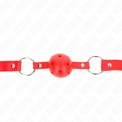 KINK - BOLA RESPIRÁVEL 4 CM GAG COM REBITE DUPLO MODELO 1 VERMELHO 62,5 x 2,5 CM AJUSTÁVEL 42-58 CM