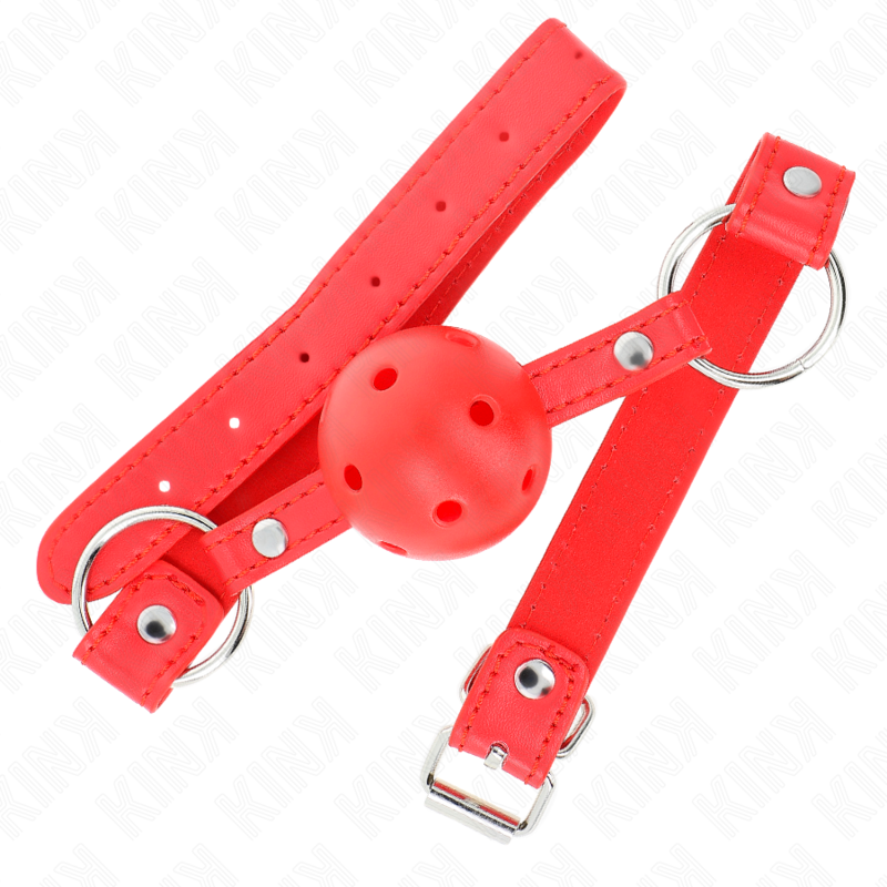 KINK - BOLA RESPIRÁVEL 4 CM GAG COM REBITE DUPLO MODELO 1 VERMELHO 62,5 x 2,5 CM AJUSTÁVEL 42-58 CM